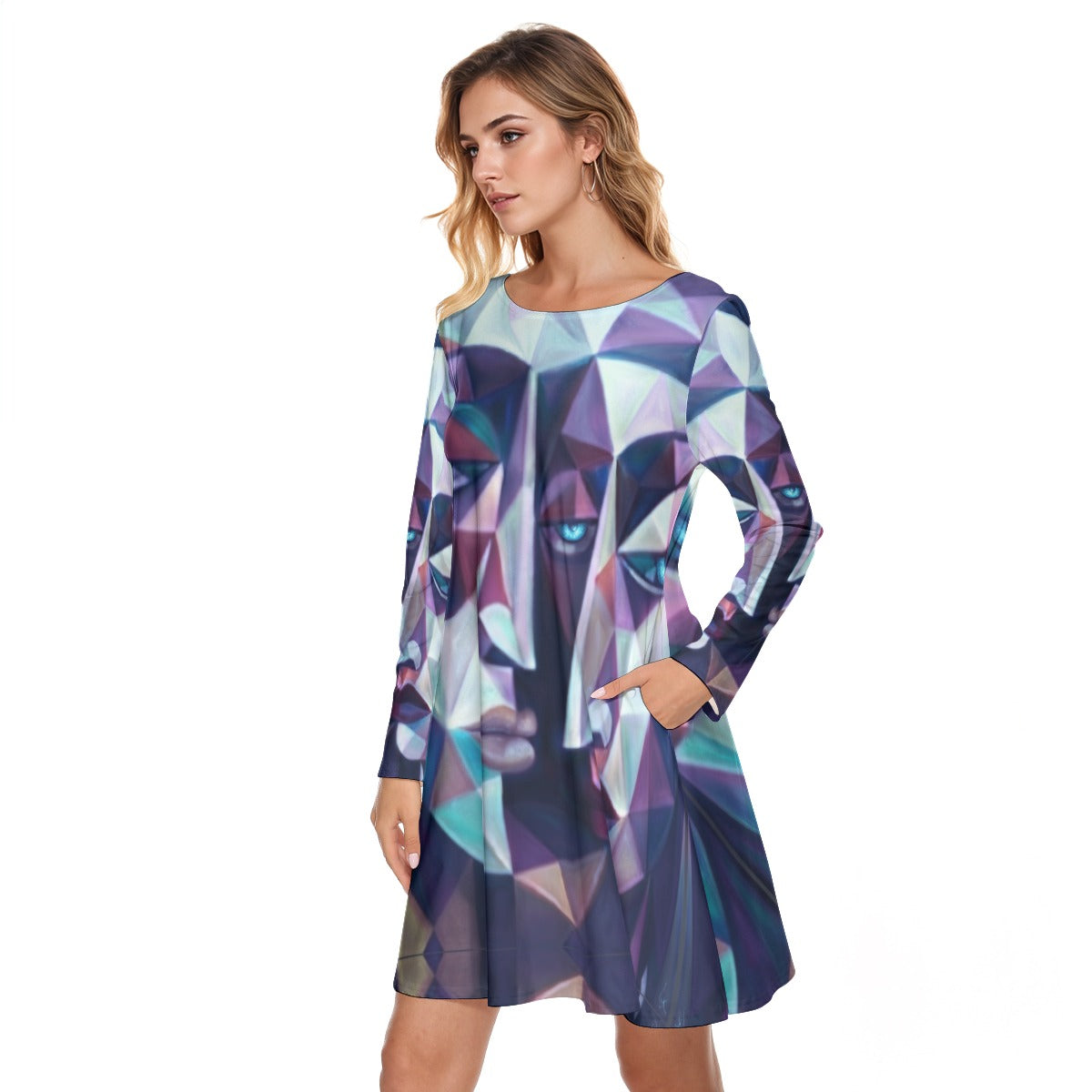 All-Over Print Women's Round Neck Dress|190GSM Cotton