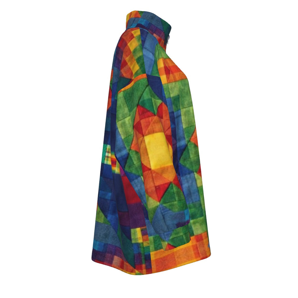 ARTFULL EXPRESSIONZCOAT OF MANY COLORS COLLECTION Unisex Borg Fleece Coat Zipper Closure(Plus Size)