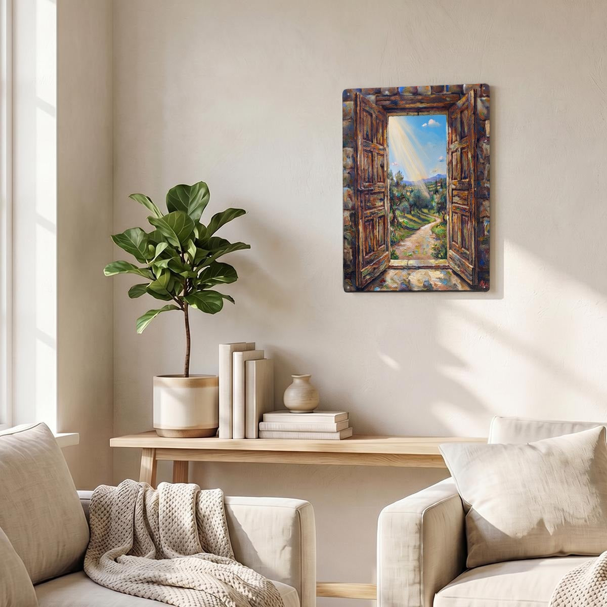 LIght Through An Open Door Thickened Rectangular Iron Wall Painting