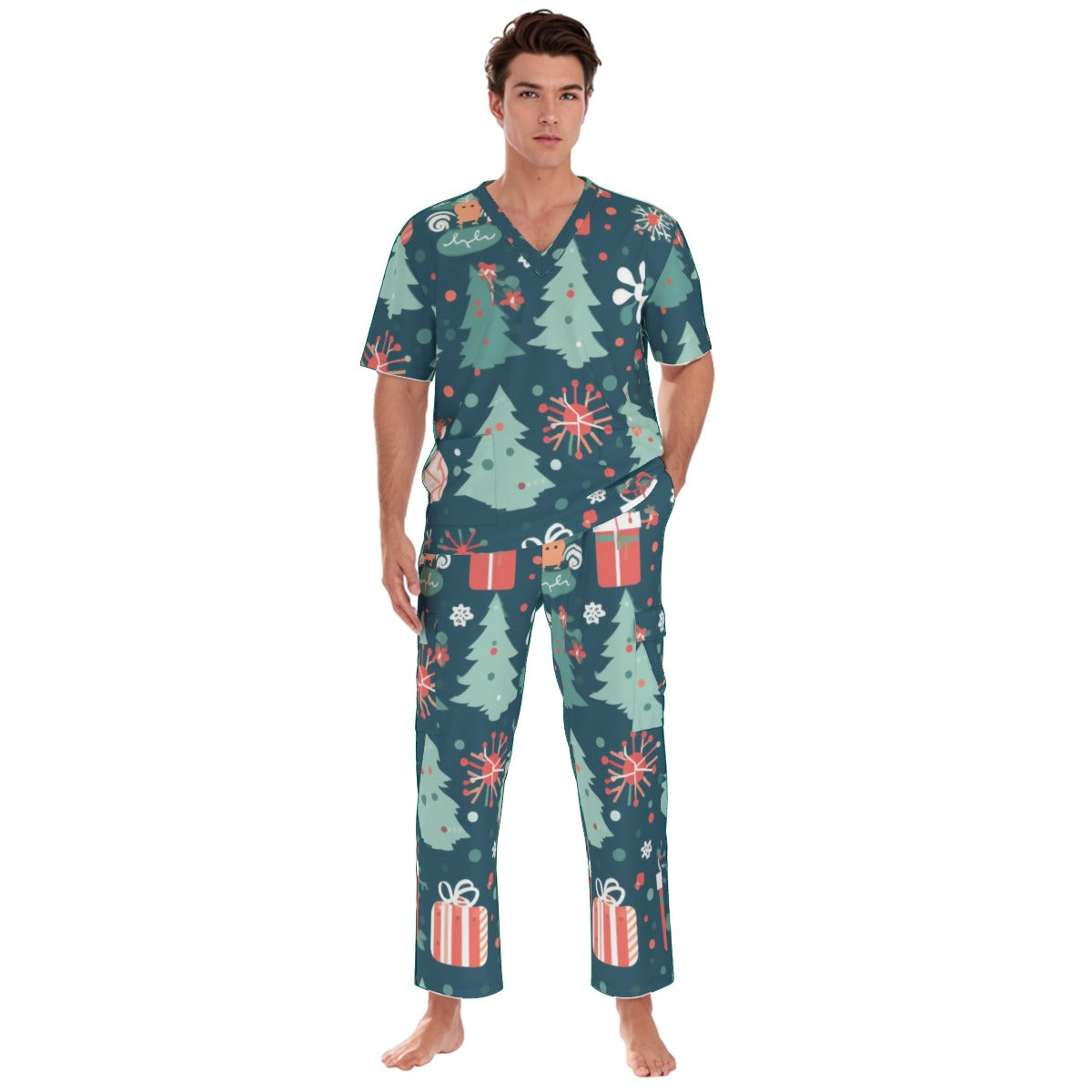 All-Over Print Unisex Scrub Set With Six Pocket