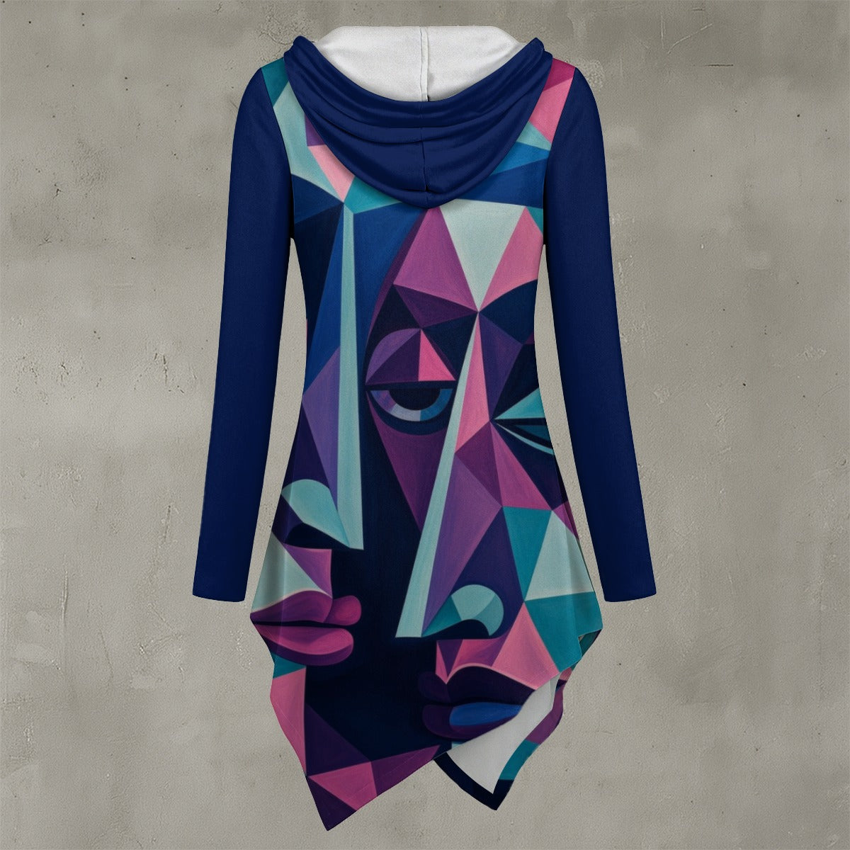 Felpa con cappuccio da donna con stampa all-over e orlo asimmetrico