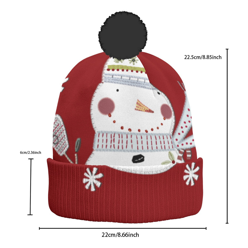 All-Over Print Knitted Hat With Pom-Pom