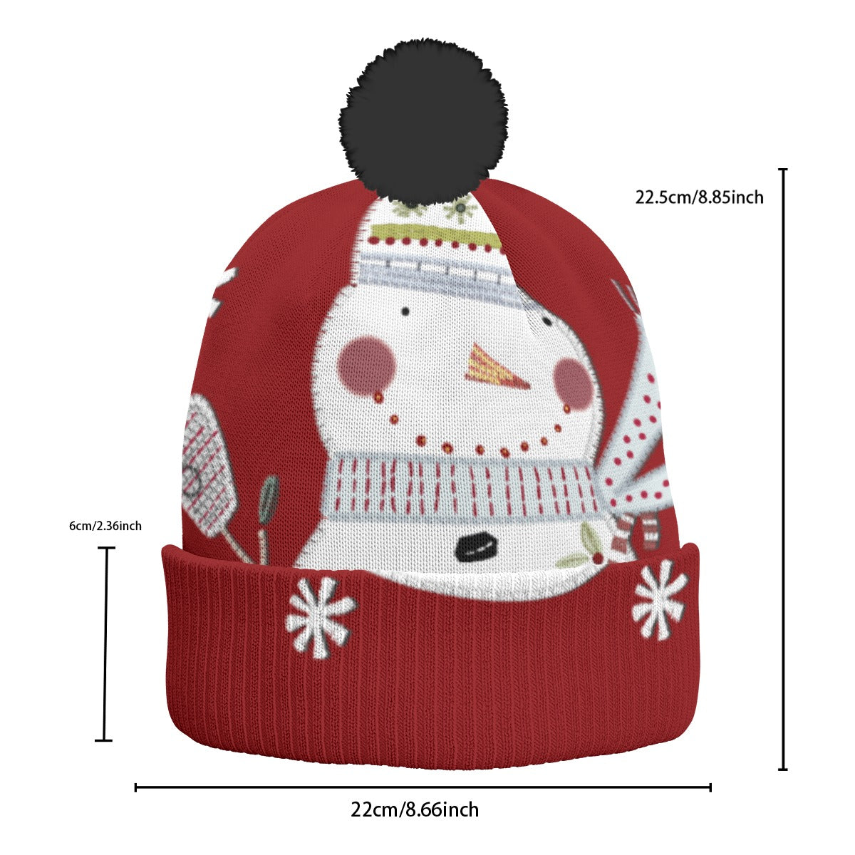 All-Over Print Knitted Hat With Pom-Pom