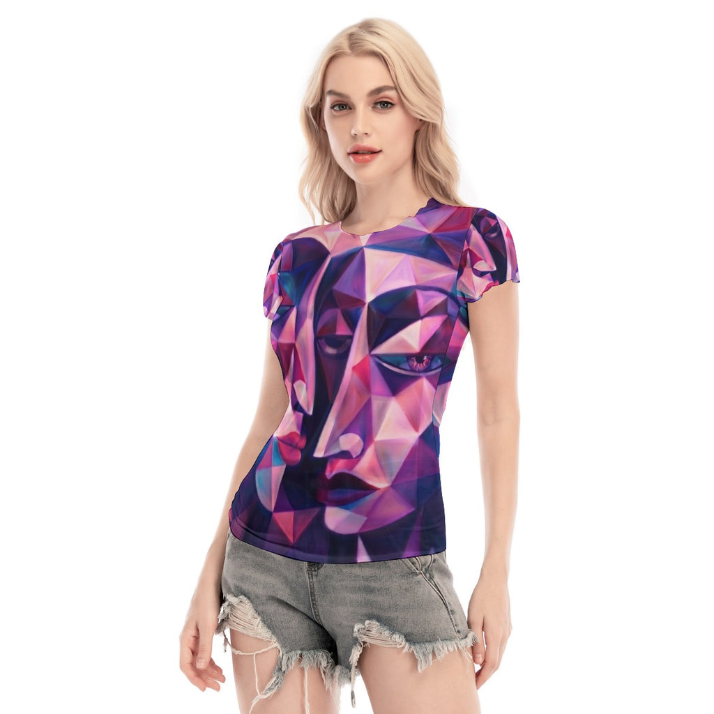 All-Over Print Women's Short Sleeve Mesh Blouse