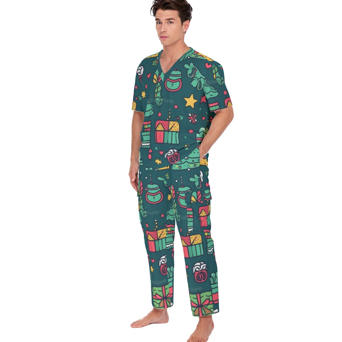 All-Over Print Unisex Scrub Set With Six Pocket
