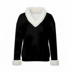 All-Over Print Women's Faux Knit V-Neck Sweater Top with Fur Trim