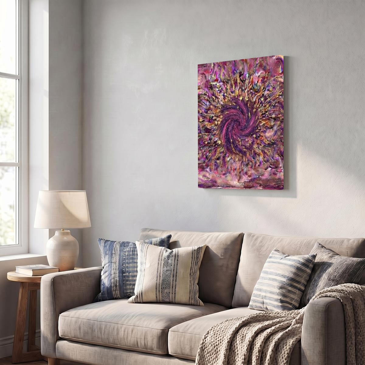 Pink Swirl Designs With Purpose Brand Vertical Framed Canvas Wall Art Printed in Canada