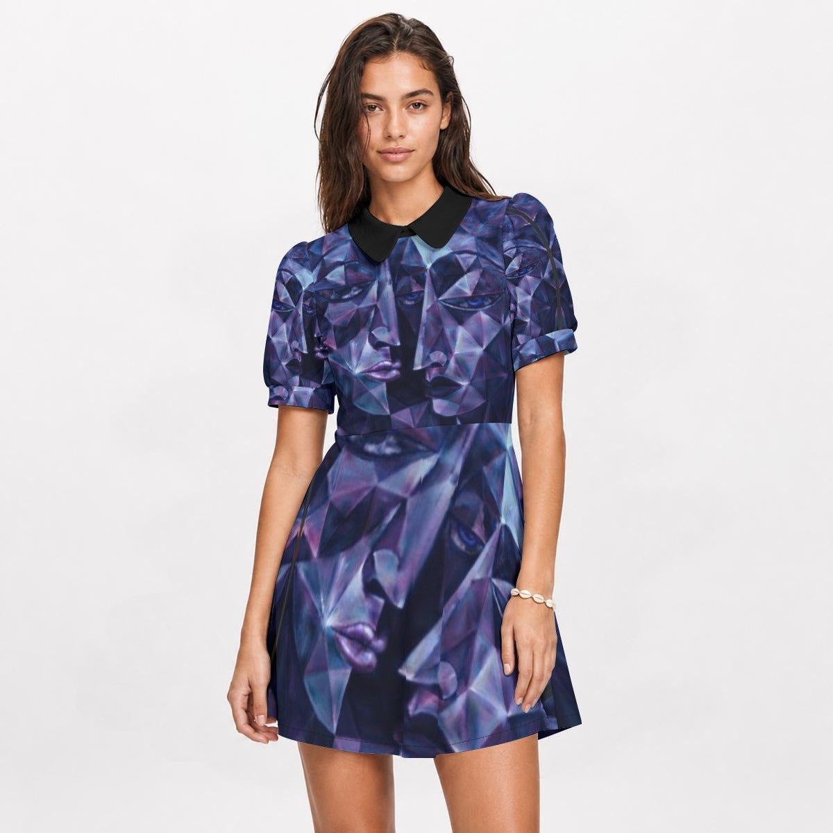 All-Over Print Women's A-Line Dress With Peter Pan Neck