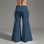 Pantaloni da donna a gamba larga a vita alta con stampa all-over