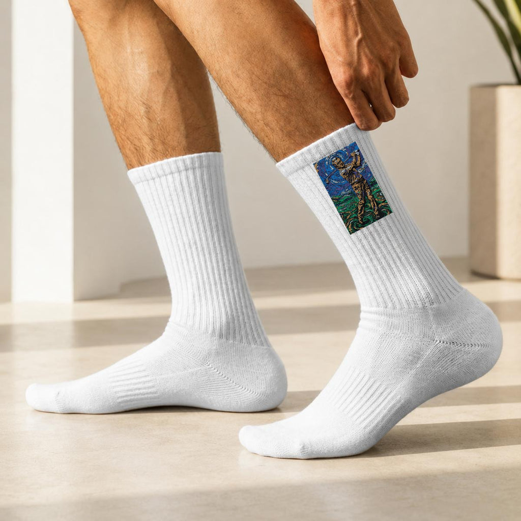 Calcetines de algodón bordados deportivos con cuello redondo|Algodón