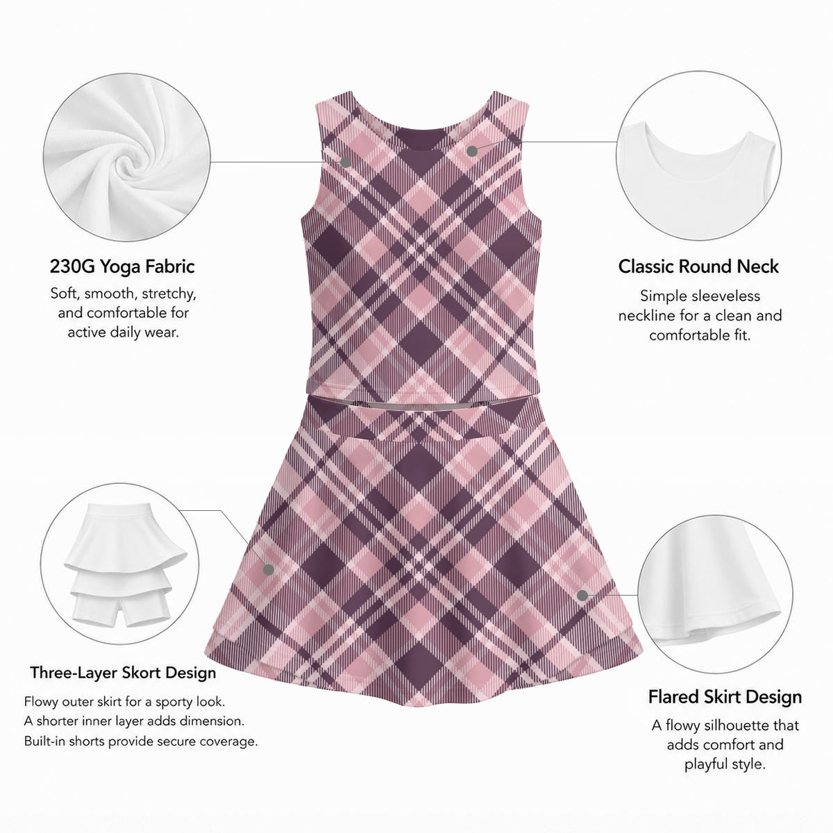 All-Over Print Girl's Sleeveless Double-Layer Sports Skirt Set