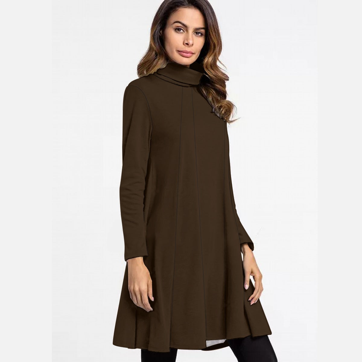 Abito da donna con stampa all-over, collo alto e maniche lunghe