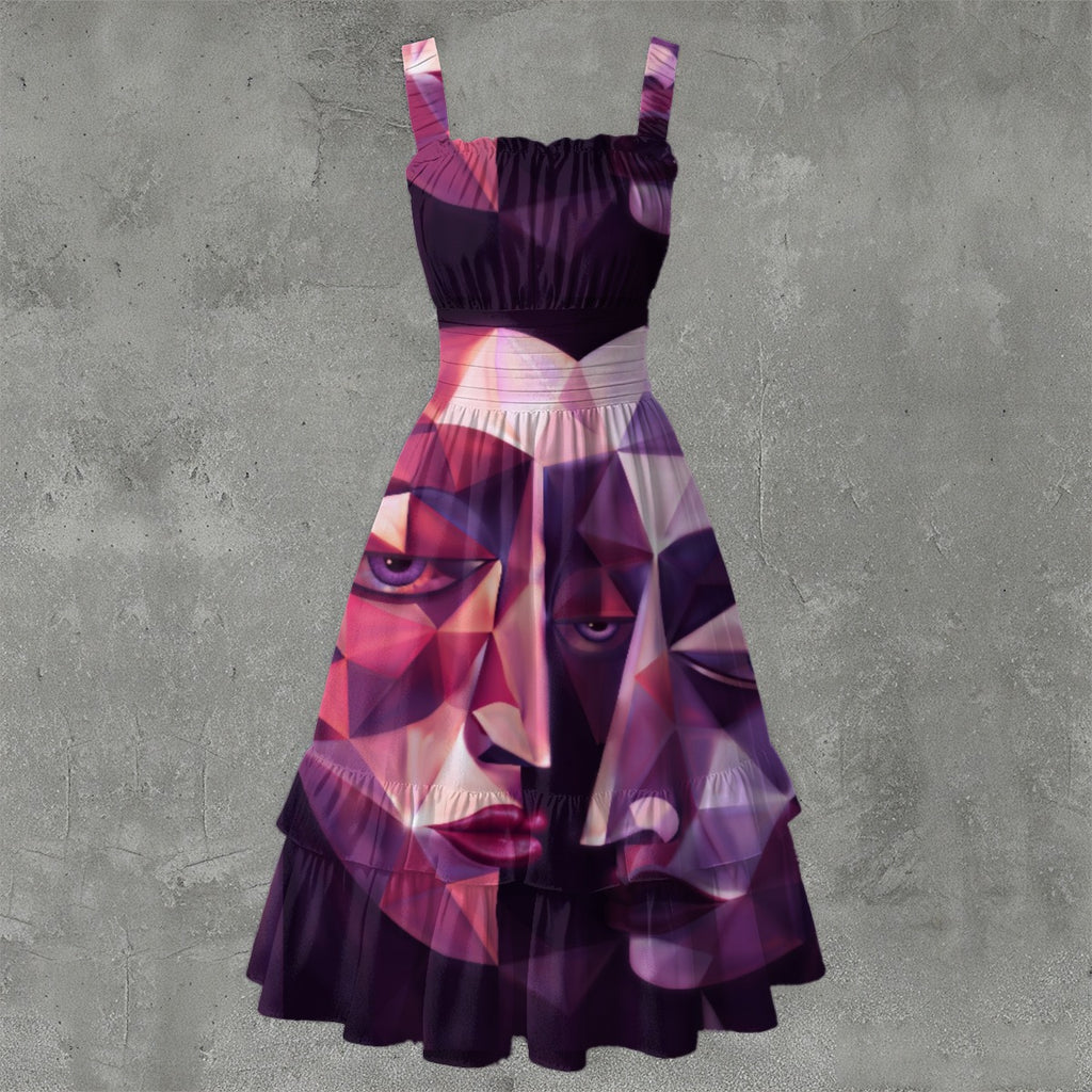 Robe pour femme à impression intégrale avec ourlet volanté