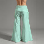 Pantaloni a gamba larga a vita alta da donna con stampa all-over