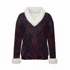 All-Over Print Women's Faux Knit V-Neck Sweater Top with Fur Trim