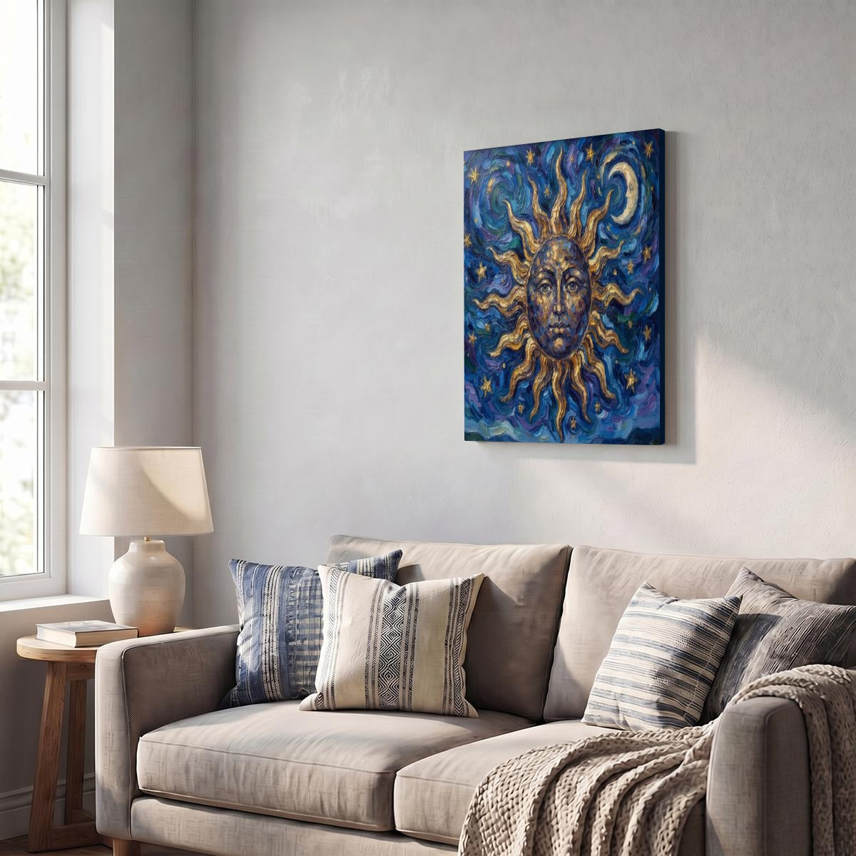 Sun Moon Painting Designs With Purpose Brand Vertical Framed Canvas Wall Art Printed in Canada