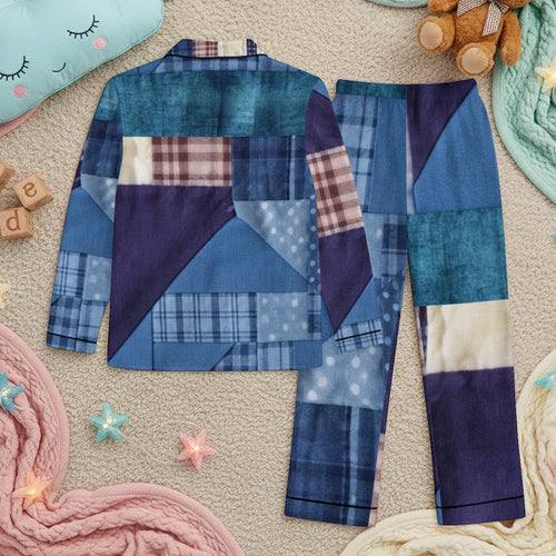 All-Over Print Children's Satin Pajama Set With Long Sleeve