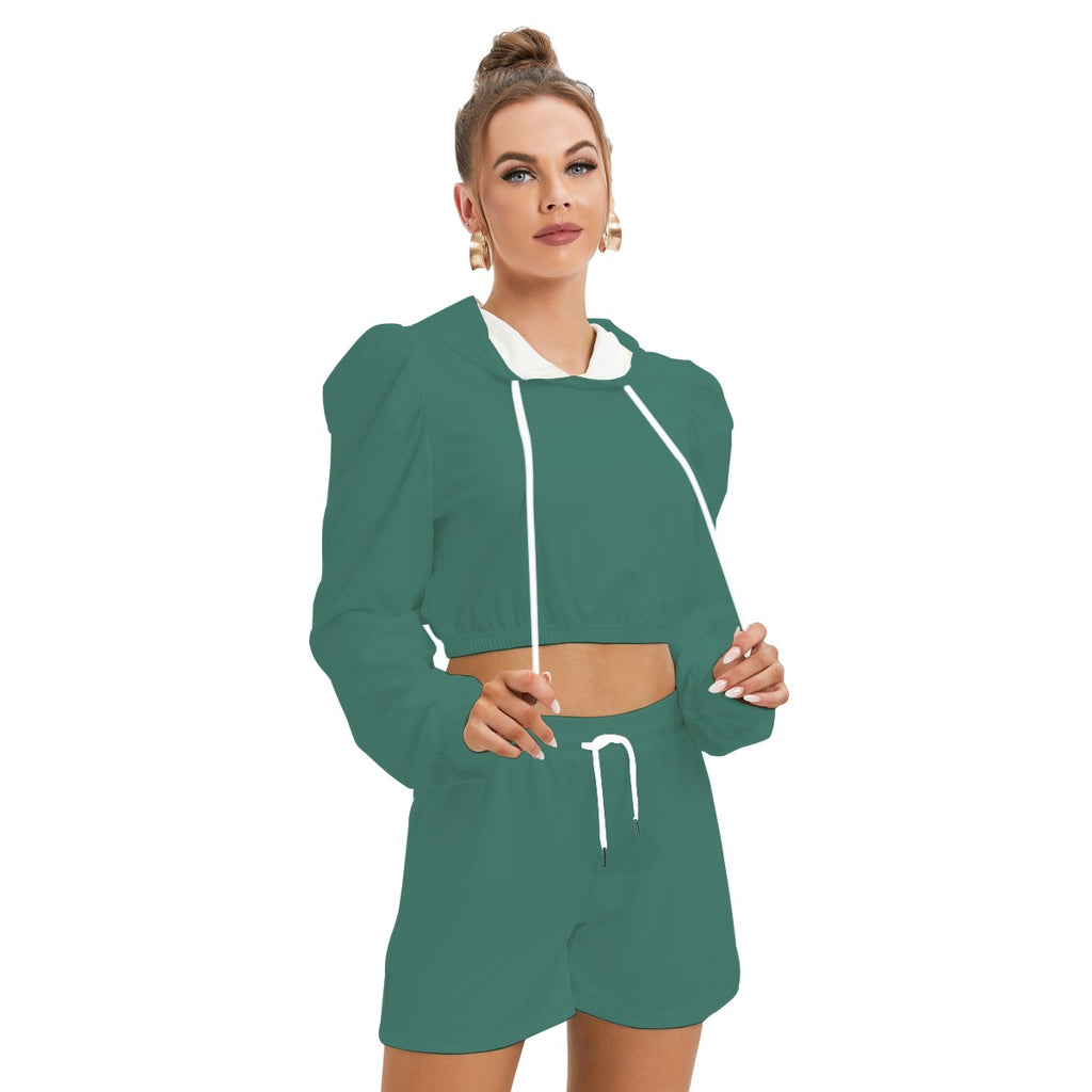 Set Felpa Con Cappuccio E Shorts In Micropile Da Donna Con Stampa All-Over