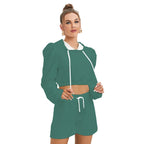 Set Felpa Con Cappuccio E Shorts In Micropile Da Donna Con Stampa All-Over