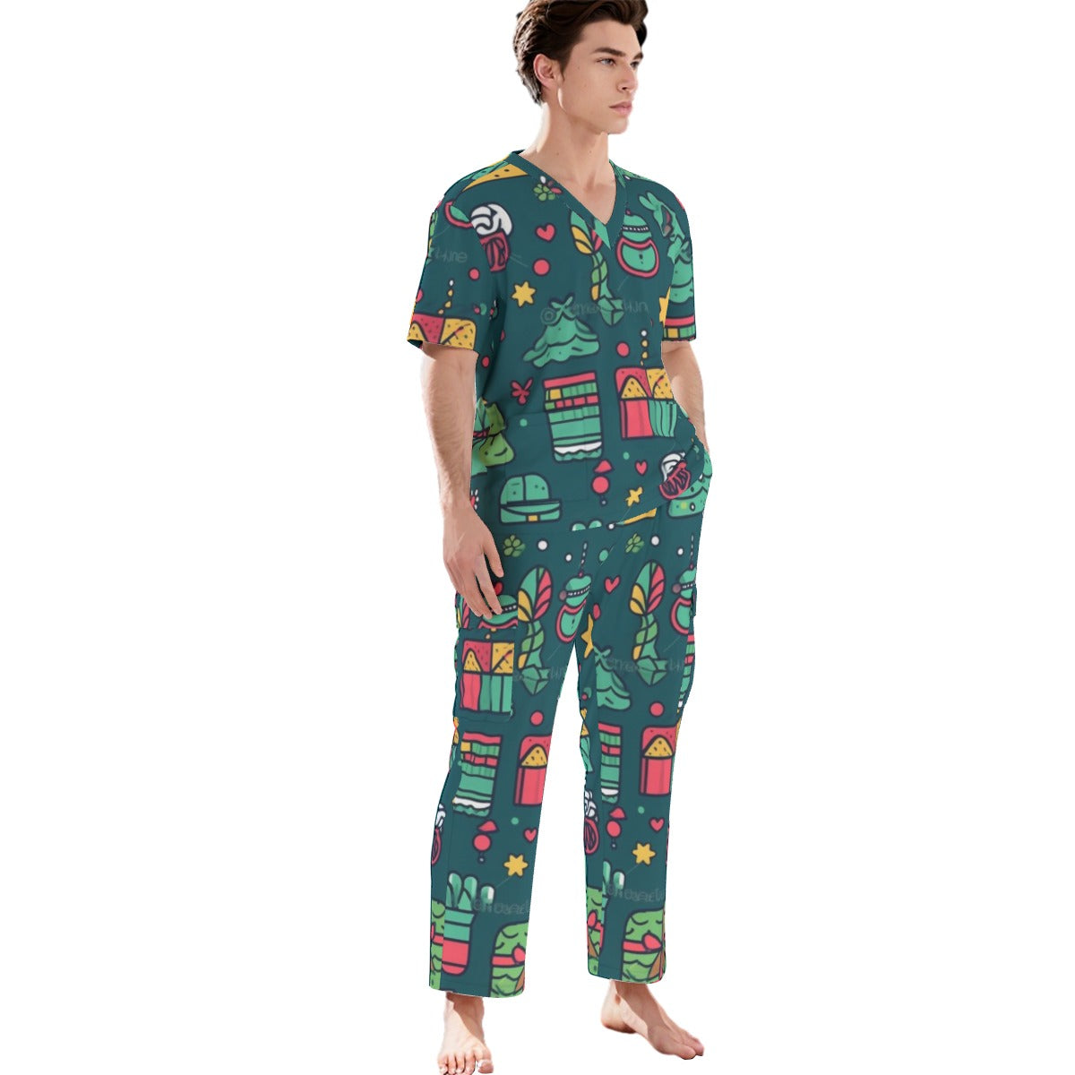 All-Over Print Unisex Scrub Set With Six Pocket
