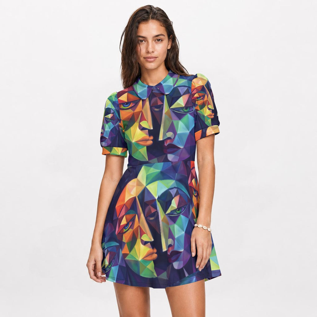 All-Over Print Women's A-Line Dress With Peter Pan Neck