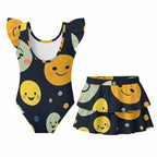 Completo da bagno a strati con volant per bambina, stampa all-over