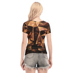 Blusa a rete da donna a maniche corte con stampa all-over