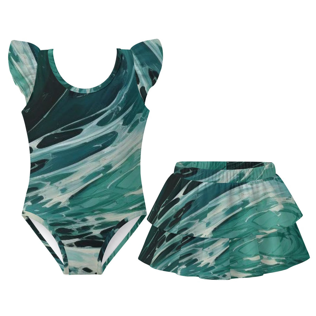 All-Over Print Girls' Ruffle Layered Swim Set