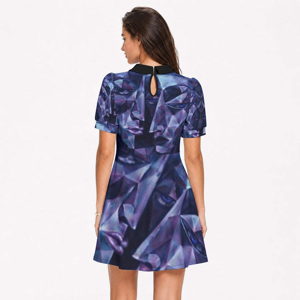 All-Over Print Women's A-Line Dress With Peter Pan Neck
