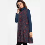 Abito da donna con stampa all-over, collo alto e maniche lunghe