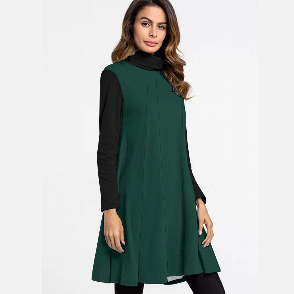 All-Over Print Women's High Neck Dress With Long Sleeve