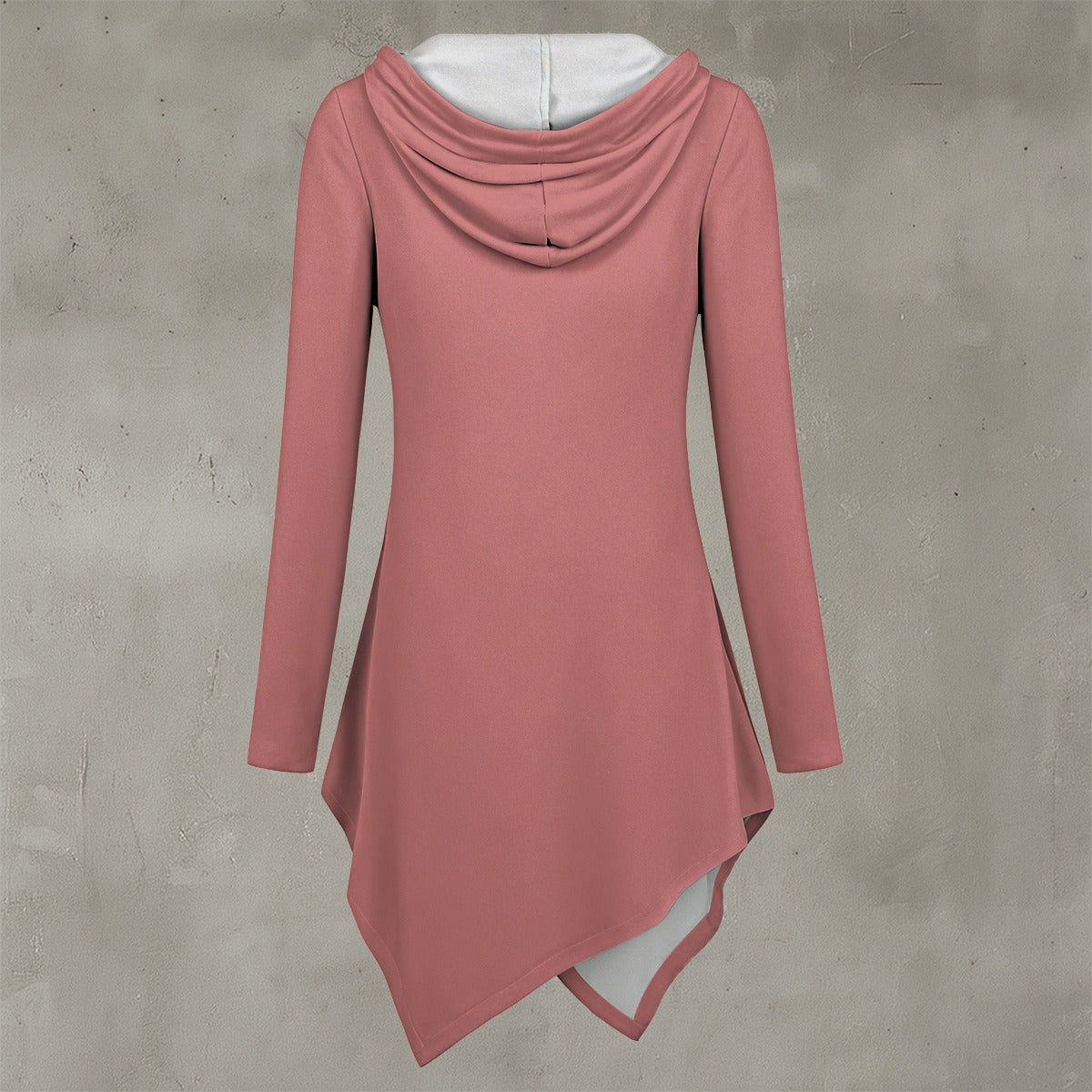 Felpa con cappuccio da donna con orlo asimmetrico e stampa all-over