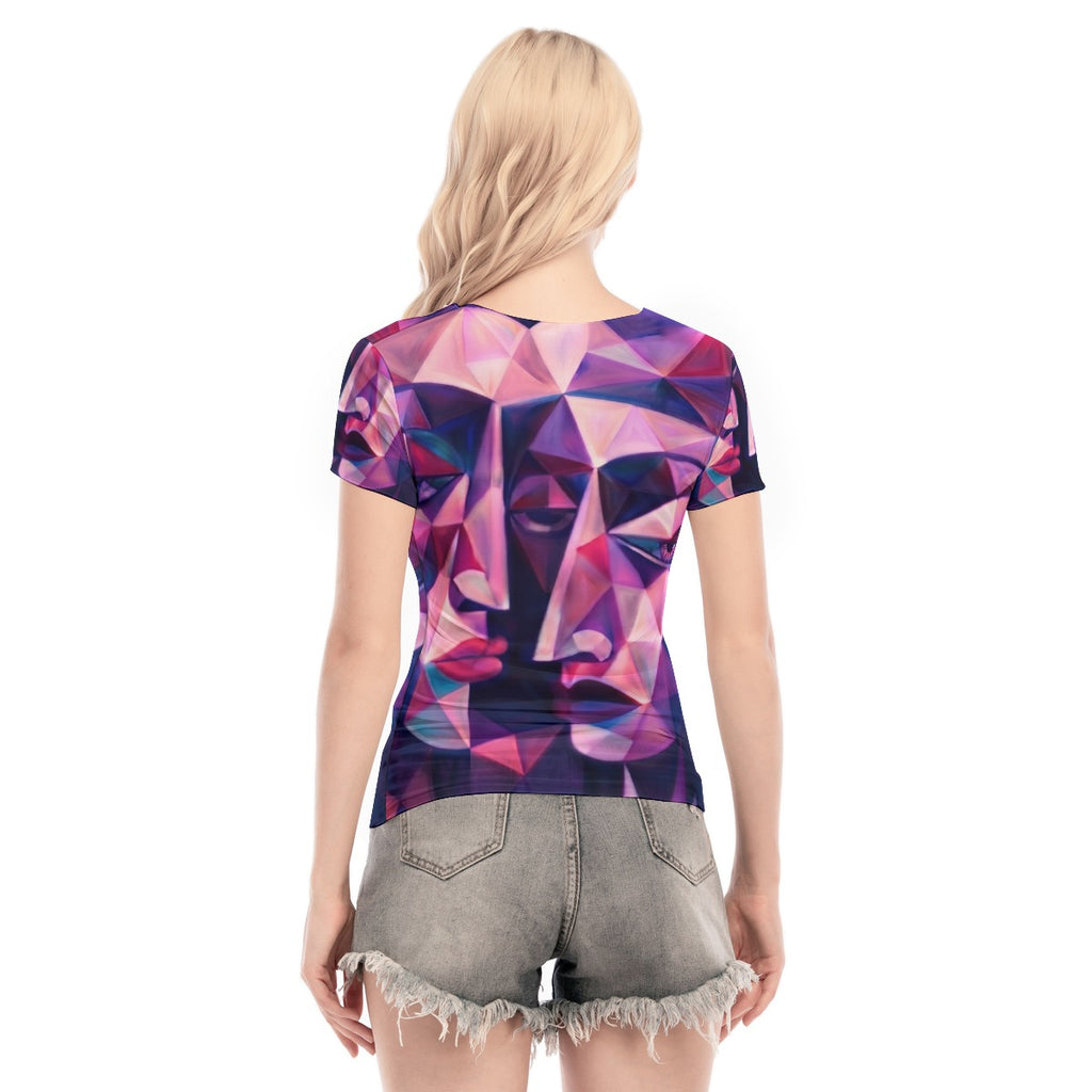 All-Over Print Women's Short Sleeve Mesh Blouse