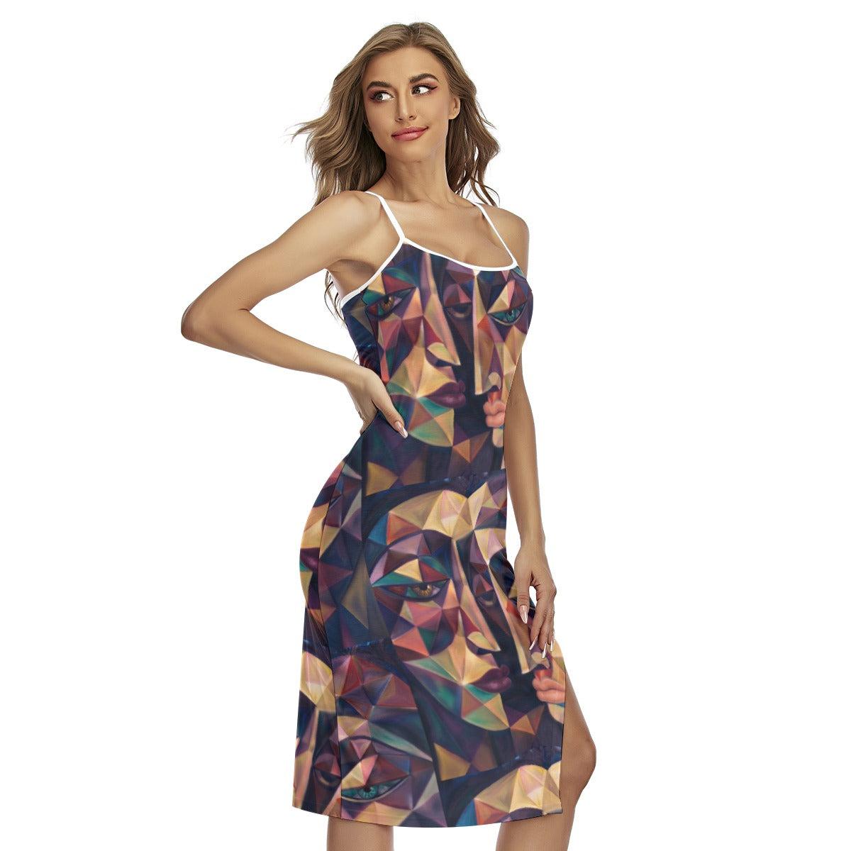 All-Over Print Women's Back Cross Cami Dress