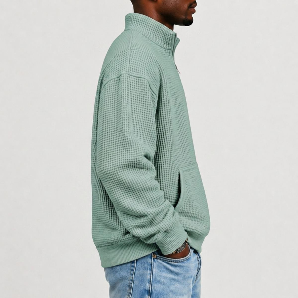 Men's Waffle Knit Casual Sweatshirt With Half Zipper|DTF