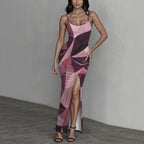Robe longue pour femme à imprimé intégral avec fente