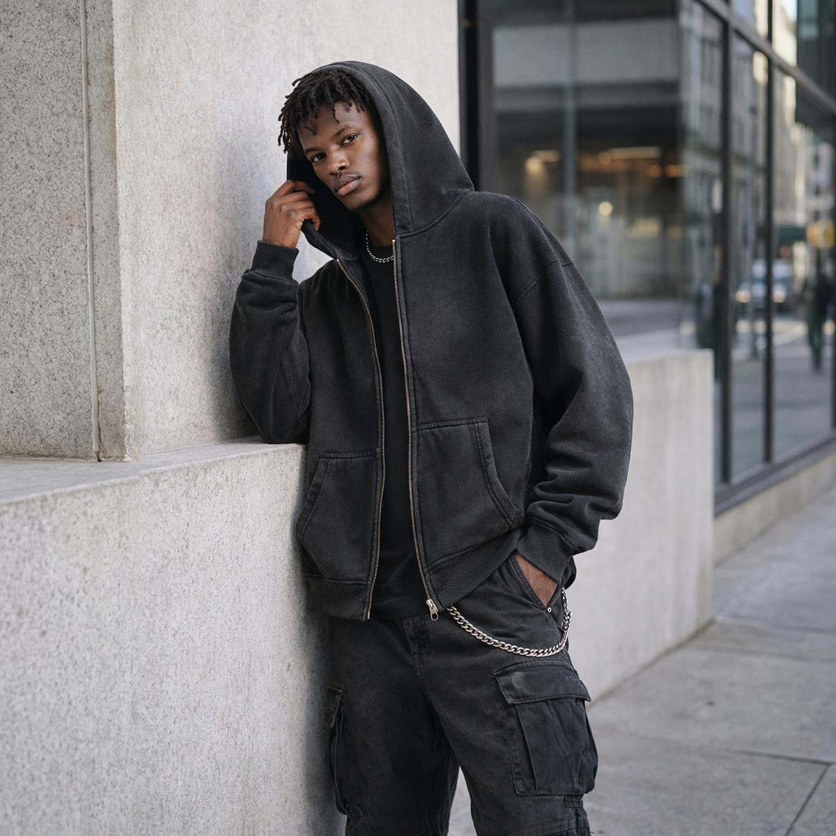 Fleece Lined Gradient Washed Zip Hoodie|355GSM DTF