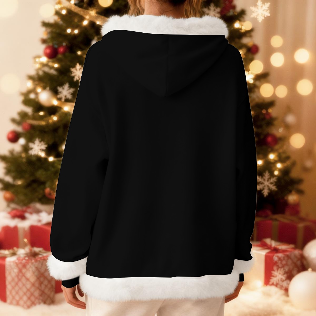 All-Over Print Women's Fleece Hoodie With Decorative Trim