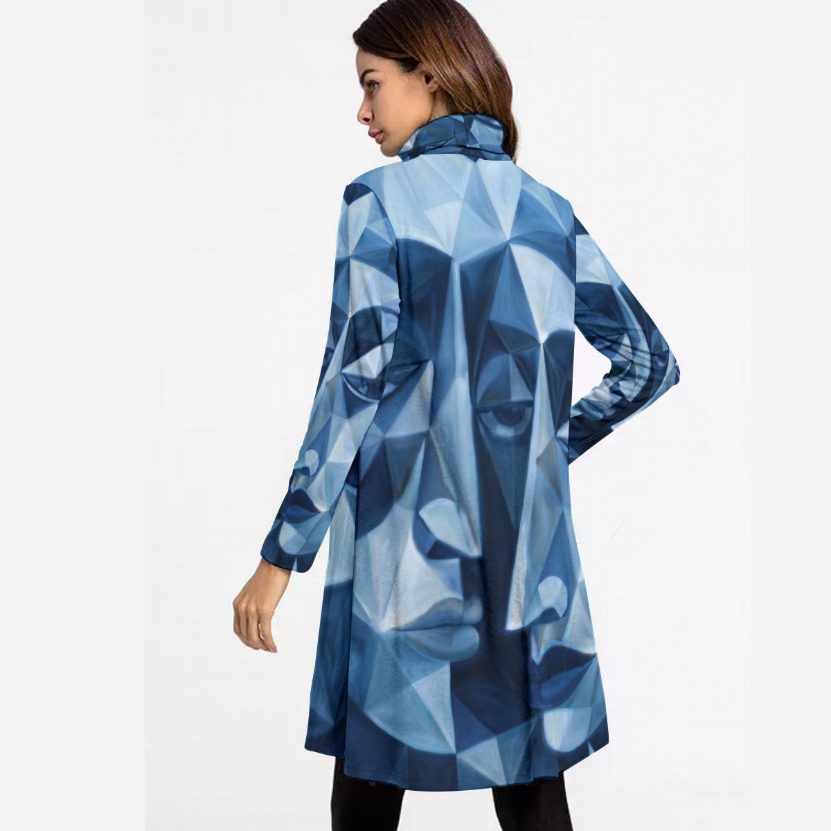 All-Over Print Women's High Neck Dress With Long Sleeve