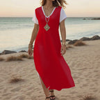All-Over Print Women's V-neck Dress With Side Slit