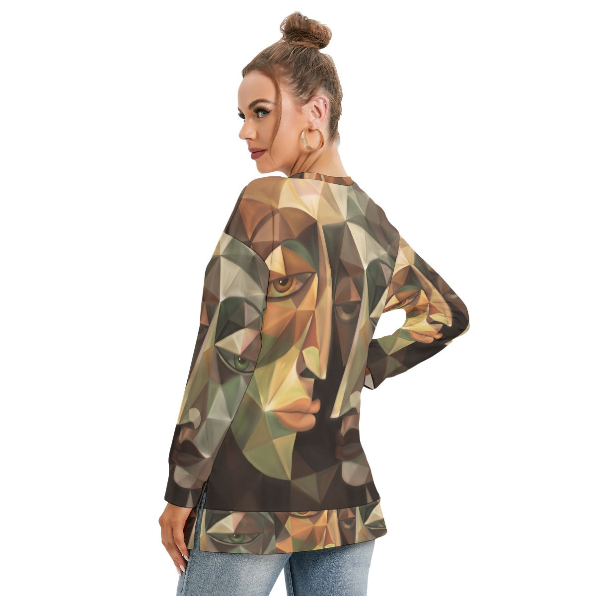 All-Over Print Women's Side Split O-neck Sweatshirt