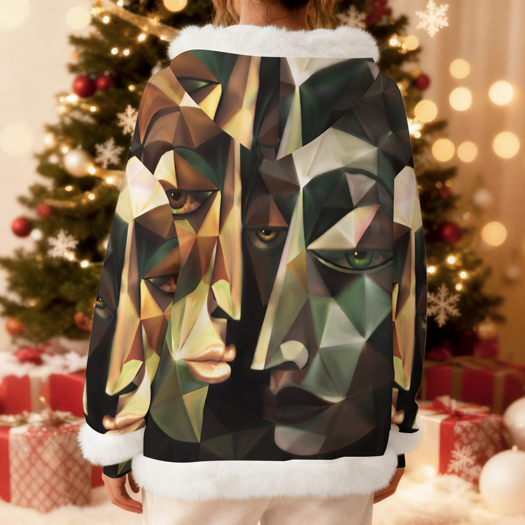 All-Over Print Women's Fleece Hoodie With Decorative Trim