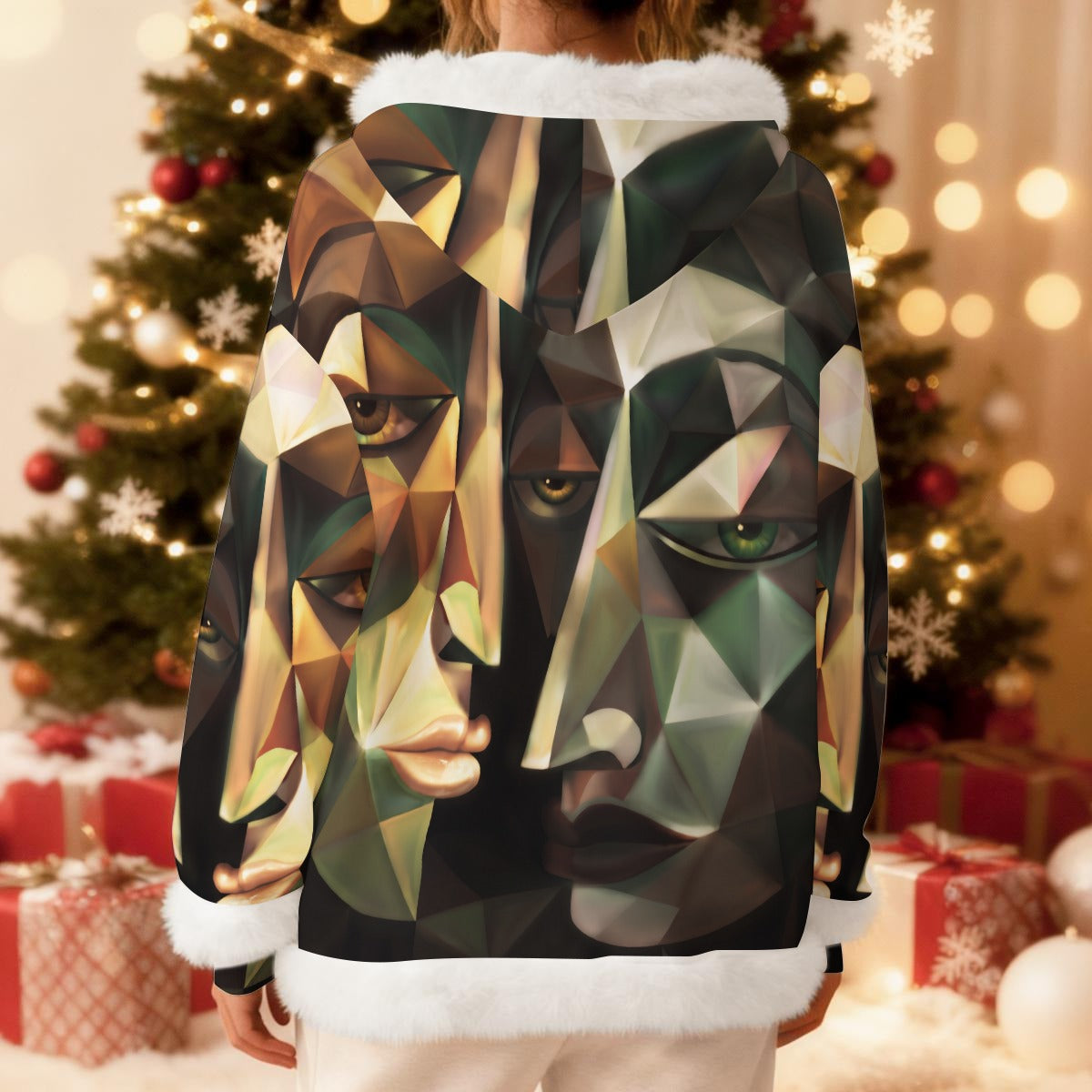All-Over Print Women's Fleece Hoodie With Decorative Trim