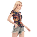 Blusa in mesh da donna a maniche corte con stampa all-over
