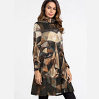 All-Over Print Women's High Neck Dress With Long Sleeve