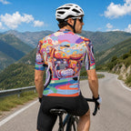 aop Maglia da ciclismo a maniche corte da uomo con cerniera nera|Cucitura termosaldata