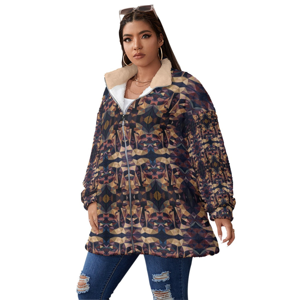 COAT OF MANY COLORS COLLECTION All-Over Print Unisex Borg Fleece Coat With Zipper Closure(Plus Size)