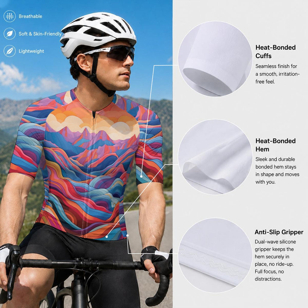 aop Men's Short-Sleeve Cycling Jersey With Black Zipper|Bonded Seam