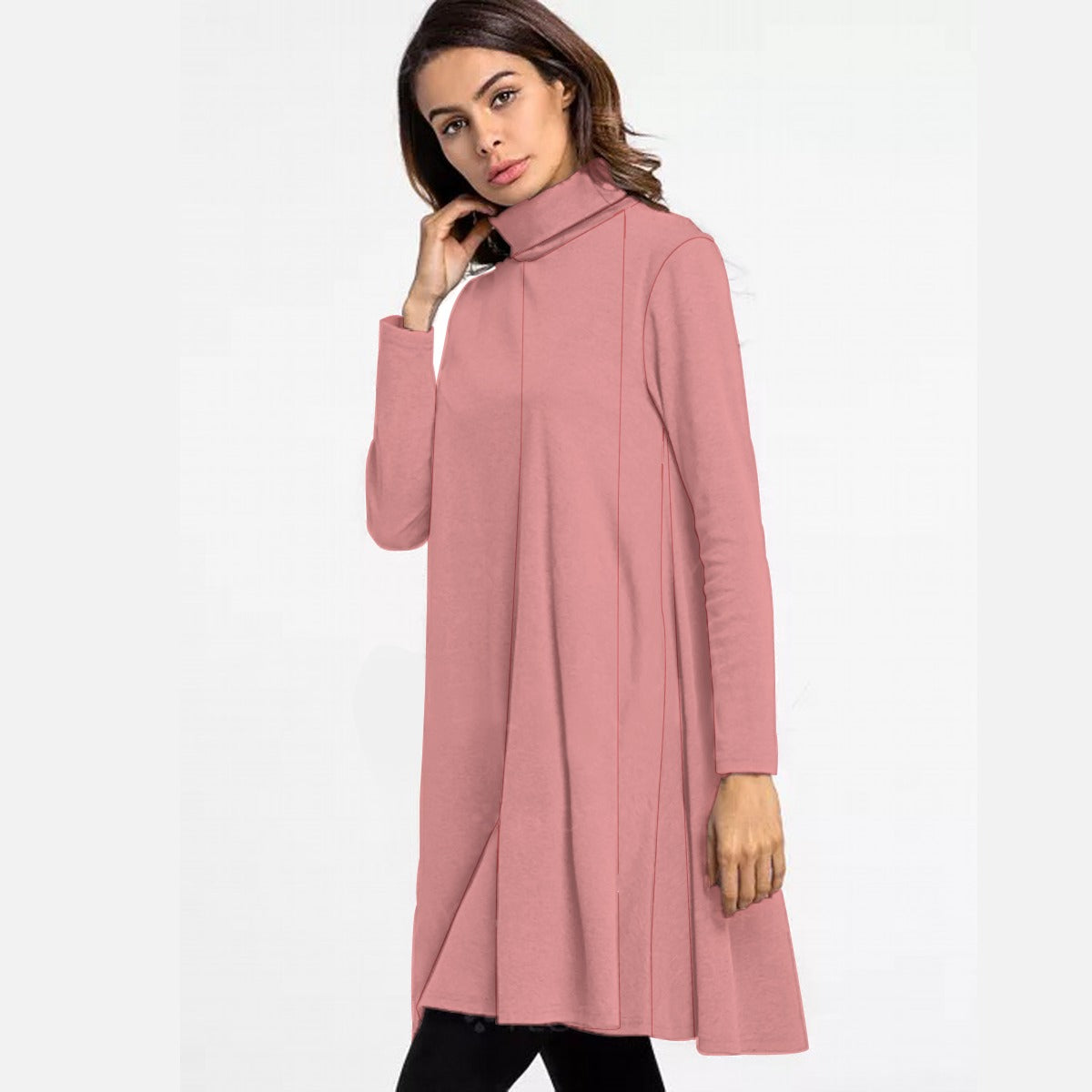 Abito da donna a collo alto e maniche lunghe con stampa all-over