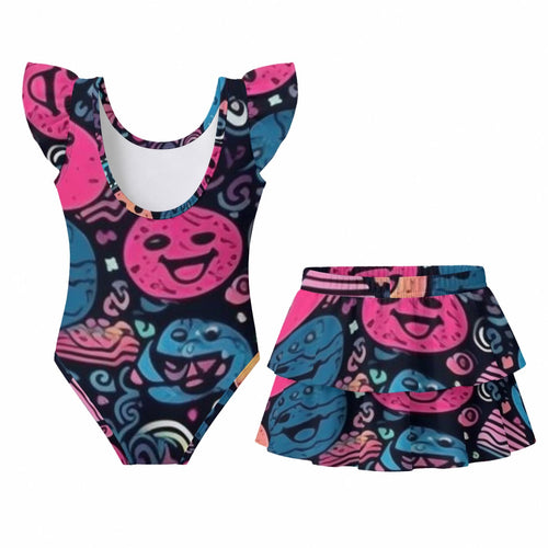 All-Over Print Girls' Ruffle Layered Swim Set